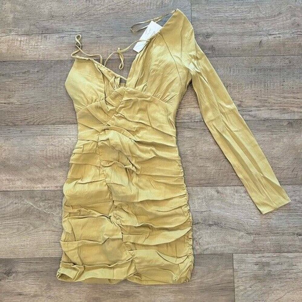 ZARA Linen Blend One Shoulder Mini Dress NWT Asymmetric Ruched Vacation Dress M - Picture 15 of 16
